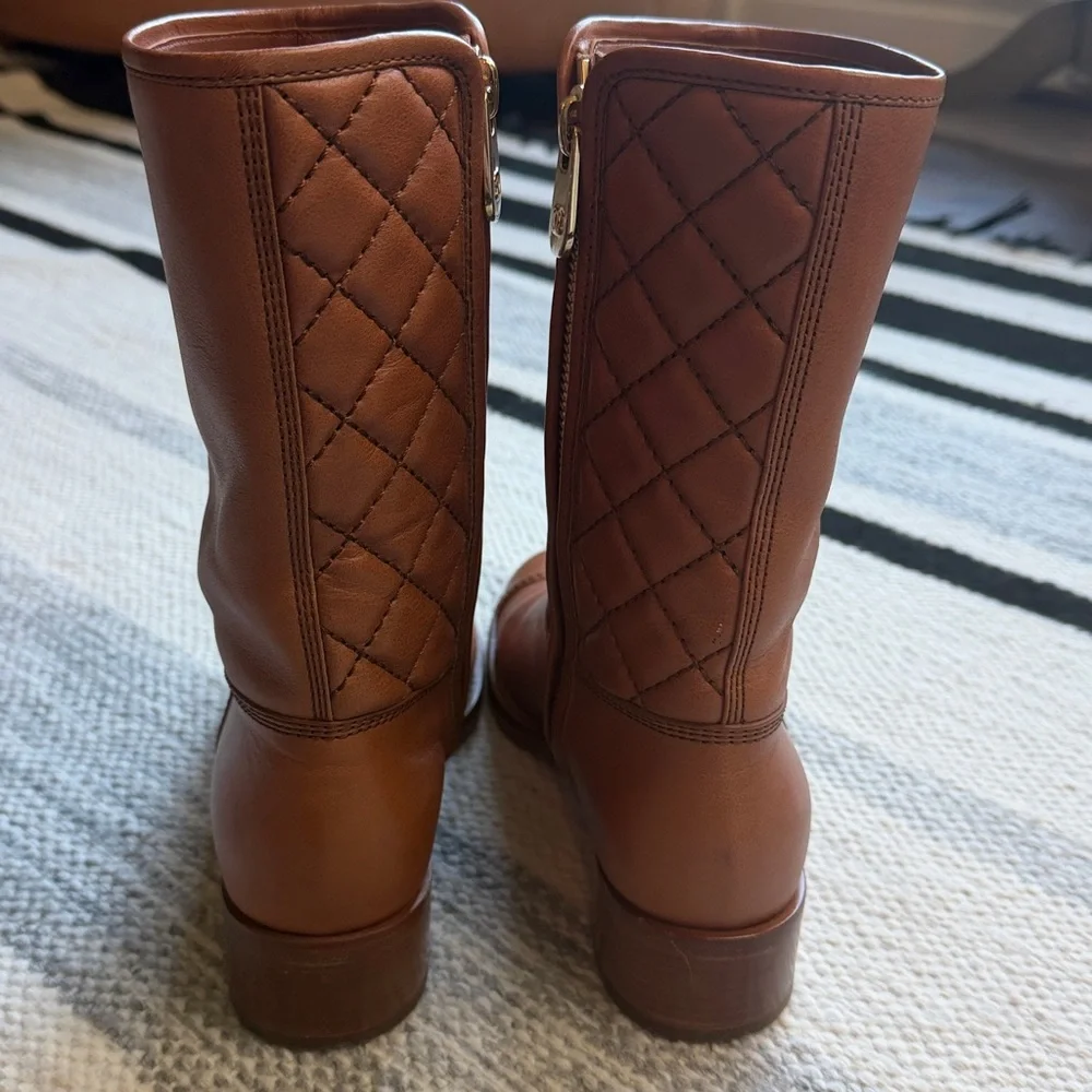 Chanel CC Quilted Leather Mid Calf Caramel Brown Boots 37.5